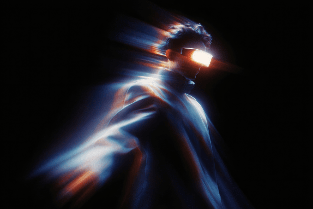 Conceptual illustration of a person with a futuristic light visor