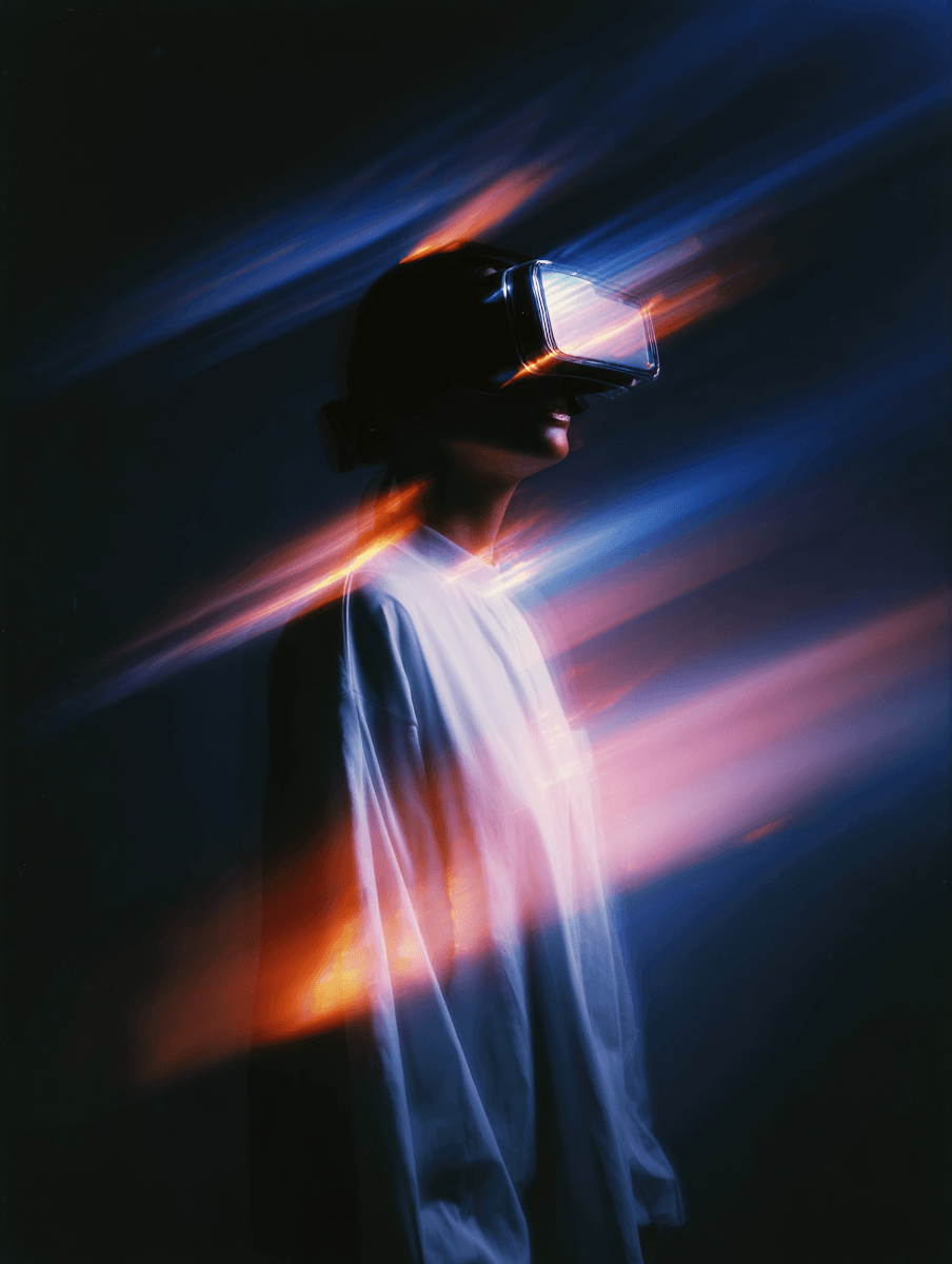 Conceptual visual of a person wearing a virtual reality headset